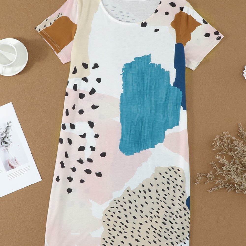 Light Blue Leopard Color Block Mini Dress - Picture 3 of 10